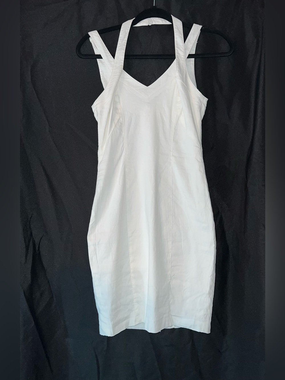 Bebe White V-Neck Midi Dress with Cross Straps